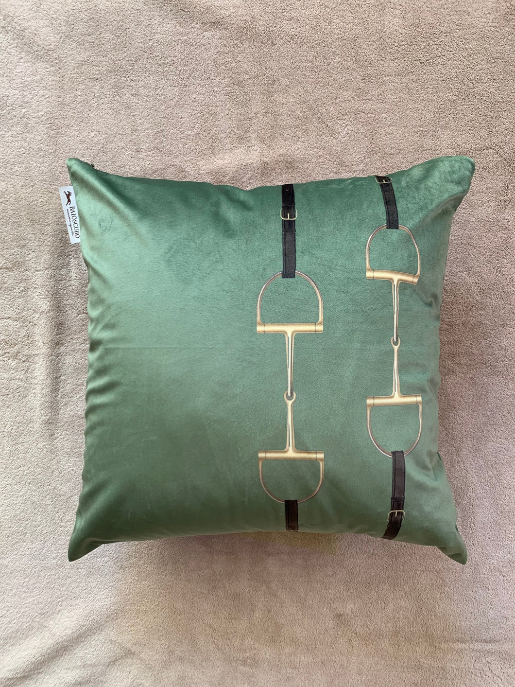 Cuscino in velluto HorseBit: verde oliva 60x60